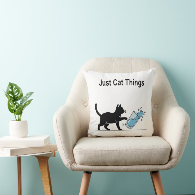 Funny 'Just Cat Things' Black Cat Spilling Water  Cushion (Chair)