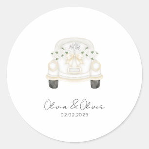 Funny just married car custom wedding classic round sticker