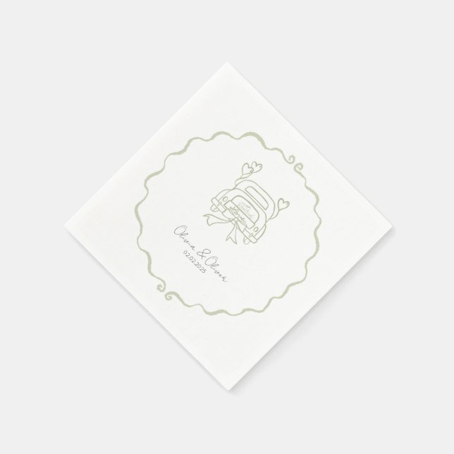 Funny just married car custom wedding napkin (Corner)