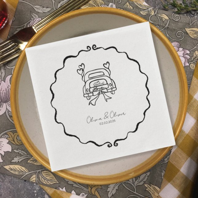 Funny just married car custom wedding napkin (Creator Uploaded)