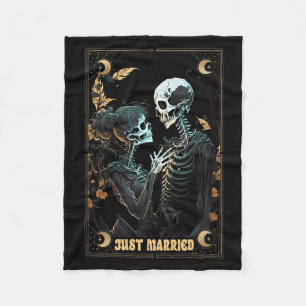 Funny Just Married Husband Wife Skeleton Bachelore Fleece Blanket