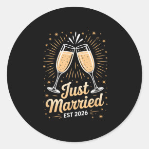 Funny Just Married Newlywed Honeymoon Couple 2026  Classic Round Sticker