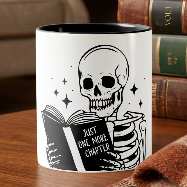 Funny Just One More Chapter Reading Skeleton  Two-Tone Coffee Mug (Creator Uploaded)