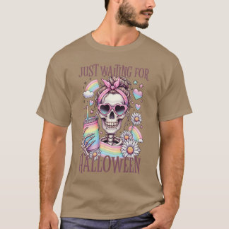Funny Just Waiting For Halloween Skeleton Spooky S T-Shirt
