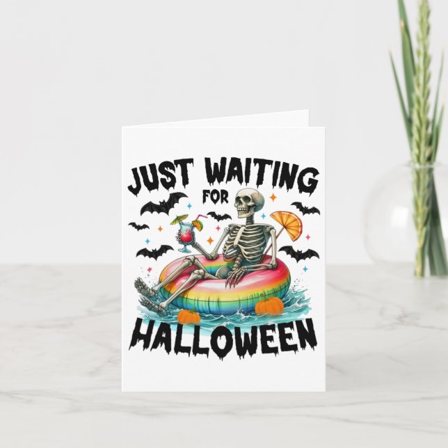 Funny Just Waiting For Halloween Skeleton Spooky V Card (Front)