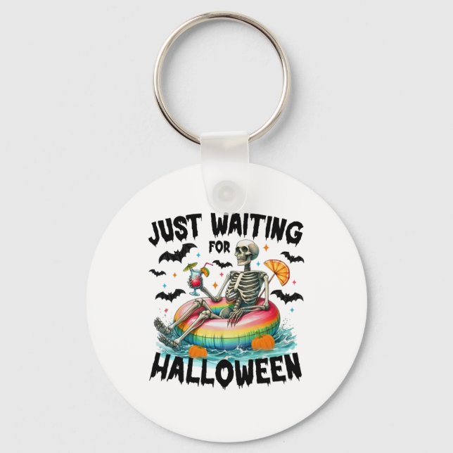 Funny Just Waiting For Halloween Skeleton Spooky V Key Ring (Front)