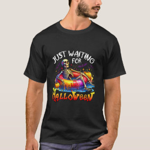 Funny Just Waiting For Halloween Skeleton Spooky V T-Shirt
