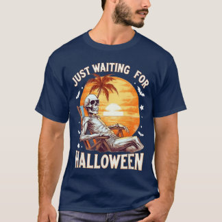 Funny Just Waiting For Halloween Skeleton Spooky V T-Shirt
