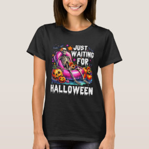 Funny Just Waiting For Halloween Skeleton Spooky V T-Shirt