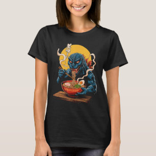 Funny Kaiju Eating Ramen Japanese Monster Lover Bi T-Shirt