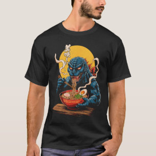 Funny Kaiju Eating Ramen Japanese Monster Lover Bi T-Shirt