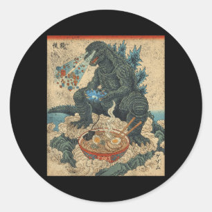 Funny Kaiju Gamer Ramen Video Game Japanese Anime Classic Round Sticker