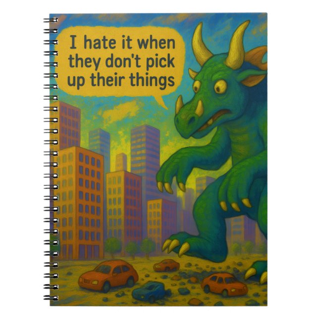 Funny Kaiju monster art stepping on things Fantasy Notebook (Front)