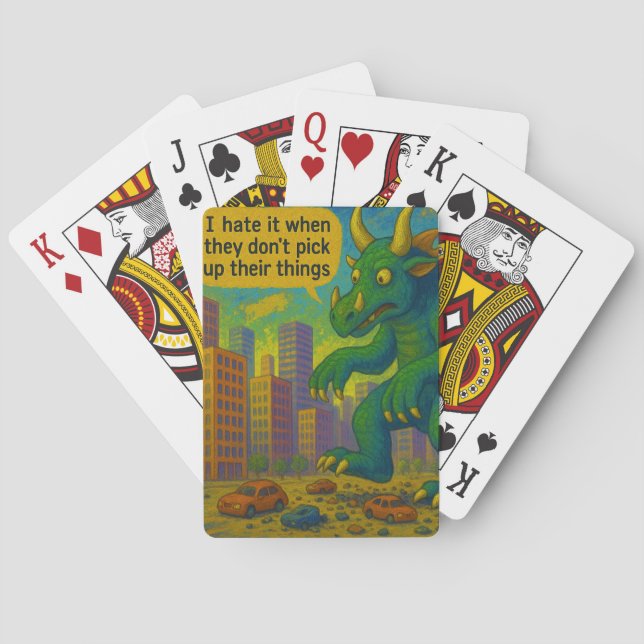 Funny Kaiju monster art stepping on things Fantasy Playing Cards (Back)