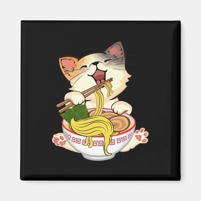 Funny Kamala Anime Cat Eating Ramen Trump Noodles  Magnet (Front)