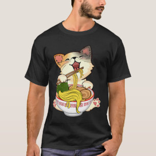 Funny Kamala Anime Cat Eating Ramen Trump Noodles T-Shirt