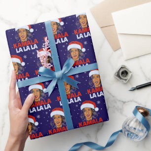 Funny Kamala Harris 2024 Comma La Christmas Blue Wrapping Paper