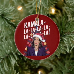 Funny Kamala Harris Christmas Holiday Kamala-la-la Ceramic Ornament