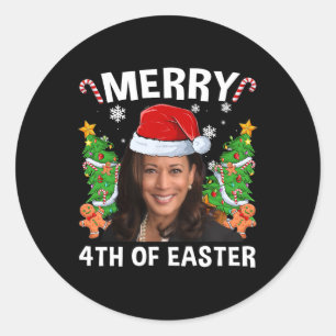 Funny Kamala Harris Christmas Santa Hat Merry 4th Classic Round Sticker