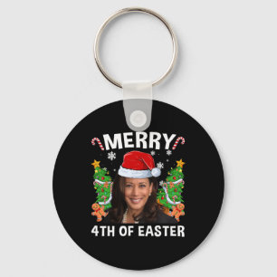 Funny Kamala Harris Christmas Santa Hat Merry 4th  Key Ring