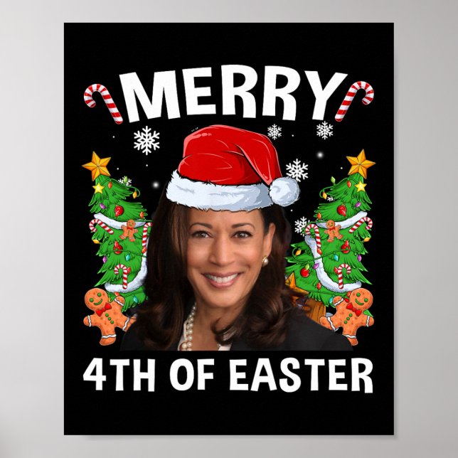 Funny Kamala Harris Christmas Santa Hat Merry 4th  Poster (Front)