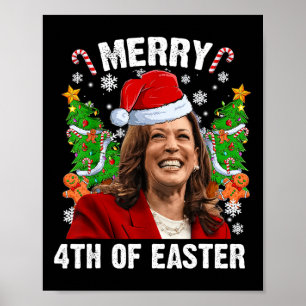 Funny Kamala Harris Christmas Santa Hat Merry 4th Poster