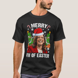 Funny Kamala Harris Christmas Santa Hat Merry 4th  T-Shirt