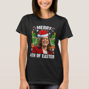 Funny Kamala Harris Christmas Santa Hat Merry 4th  T-Shirt