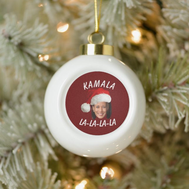 Funny Kamala Harris Face Santa Hat Christmas  Ceramic Ball Christmas Ornament (Tree)