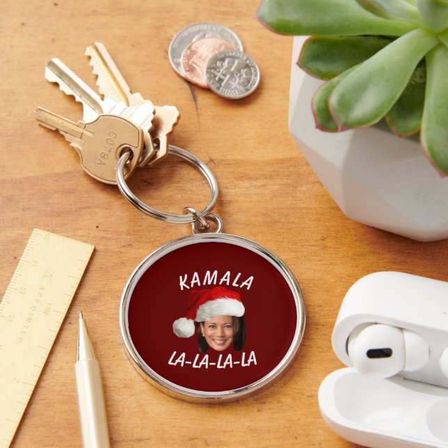 Funny Kamala Harris Face Santa Hat Christmas  Key Ring (Desk)