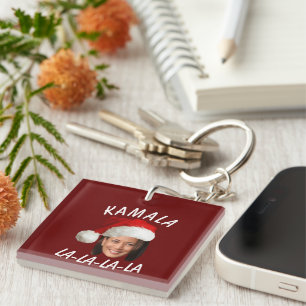 Funny Kamala Harris Face Santa Hat Christmas Key Ring