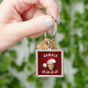 Funny Kamala Harris Face Santa Hat Christmas Key Ring