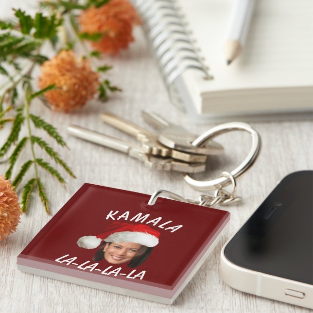 Funny Kamala Harris Face Santa Hat Christmas  Key Ring (Front Right)