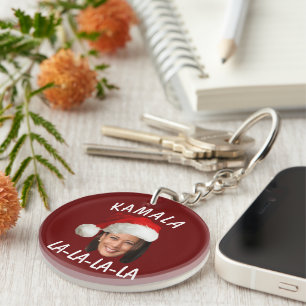 Funny Kamala Harris Face Santa Hat Christmas  Key Ring