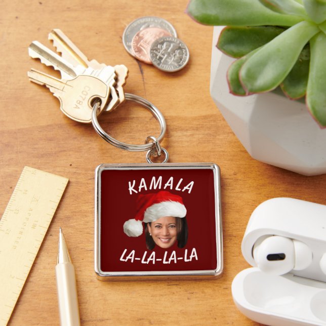Funny Kamala Harris Face Santa Hat Christmas  Key Ring (Desk)