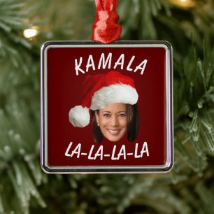 Funny Kamala Harris Face Santa Hat Christmas  Metal Ornament