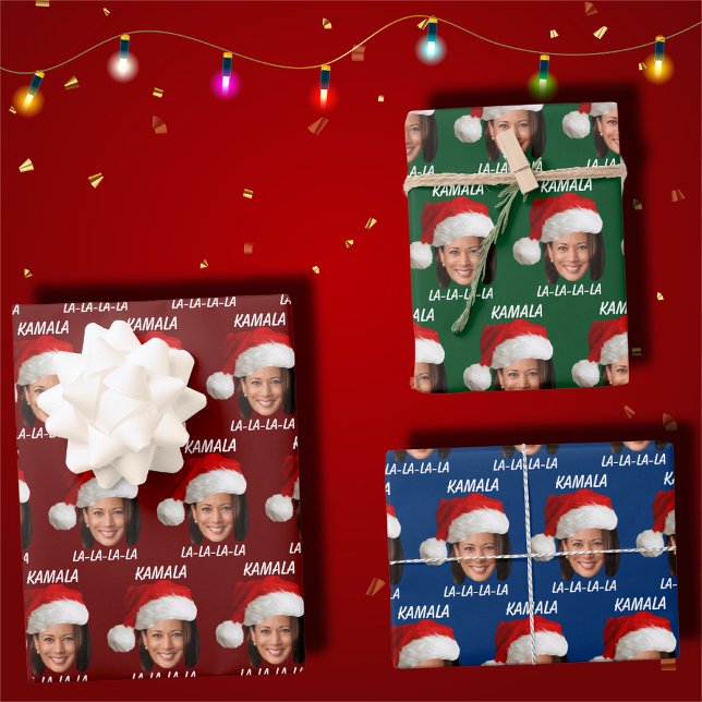 Funny Kamala Harris Face Santa Hat Christmas  Wrapping Paper Sheet (Creator Uploaded)