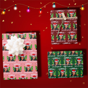 Funny Kamala Harris Pink Christmas Wrapping Paper Sheet