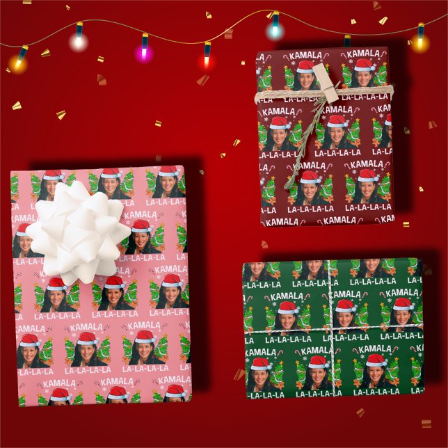 Funny Kamala Harris Pink Christmas  Wrapping Paper Sheet (Creator Uploaded)