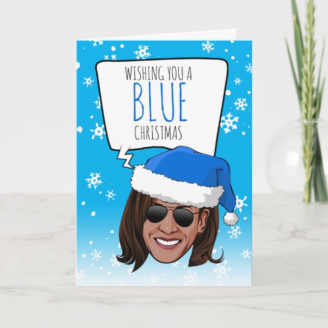 Funny Kamala: Wishing You a Blue Christmas Card (Front)