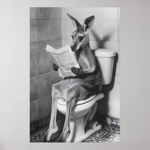 Funny Kangaroo Bathroom Print, Quirky Animal Poster