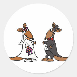 Funny Kangaroo Bride and Groom Wedding Design Classic Round Sticker