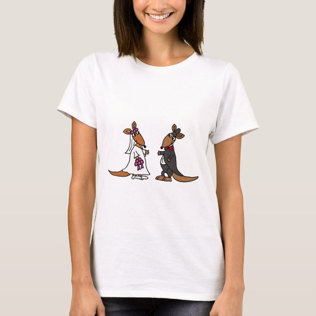 Funny Kangaroo Bride and Groom Wedding Design T-Shirt (Front)