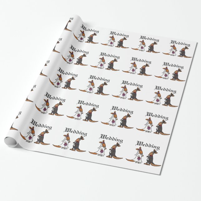Funny Kangaroo Bride and Groom Wedding Design Wrapping Paper (Unrolled)
