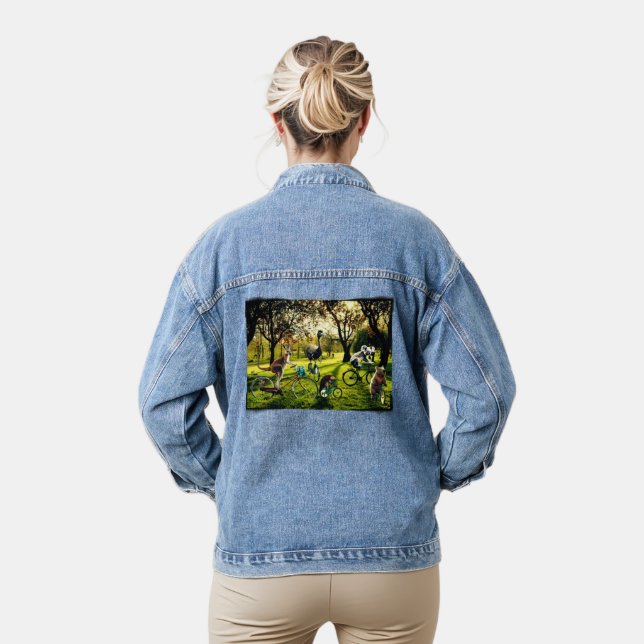 Funny Kangaroo Koala Wombat Emu Cycling Denim Jacket (Model)