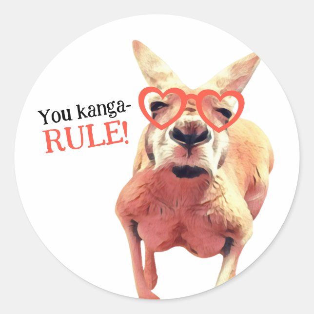 Funny Kangaroo Motivational Pun Classic Round Sticker (Front)