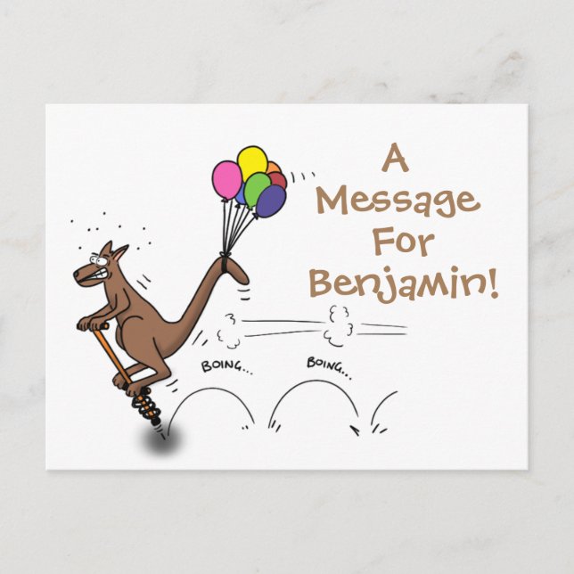 Funny kangaroo on pogo stick cartoon illustration postcard (Front)