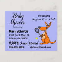 Funny Kangaroo Playing Tennis Baby Shower