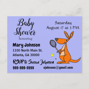 Funny Kangaroo Playing Tennis Baby Shower Invitation Postcard