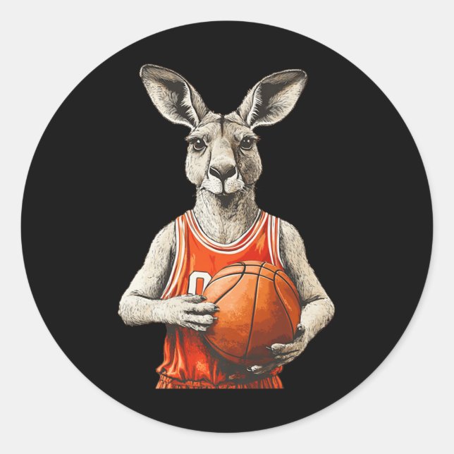 Funny Kangaroo With Basketball And Jersey Costume  Classic Round Sticker (Front)